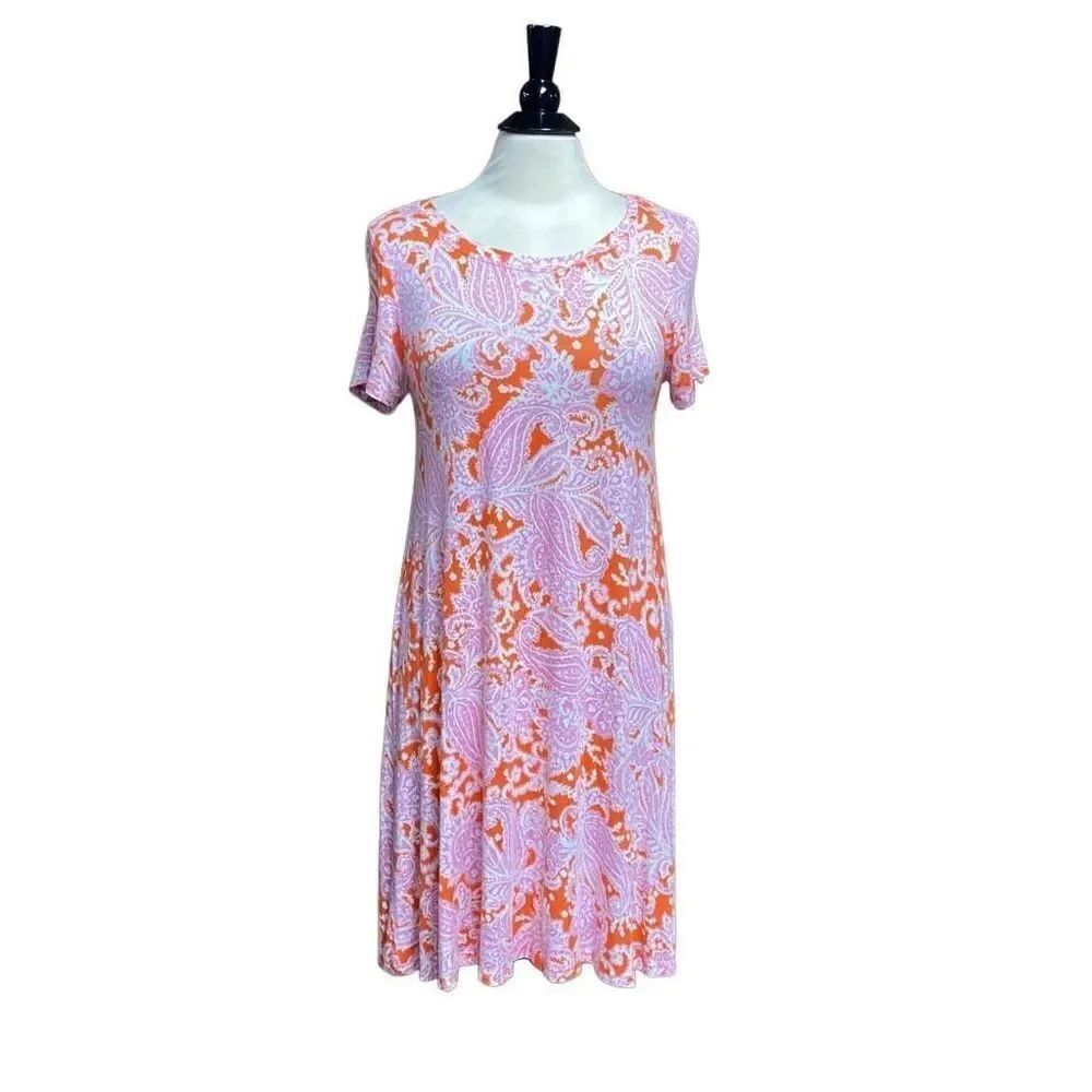 Spense Pink & Orange A-line Short Sleeve Dress Size Medium